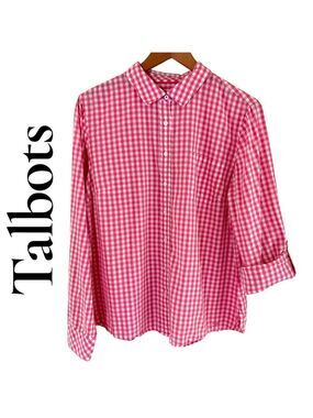 Talbots Pink White Gingham Roll Tab
Button Front Shirt Size 16 Cotton
Dragonfly